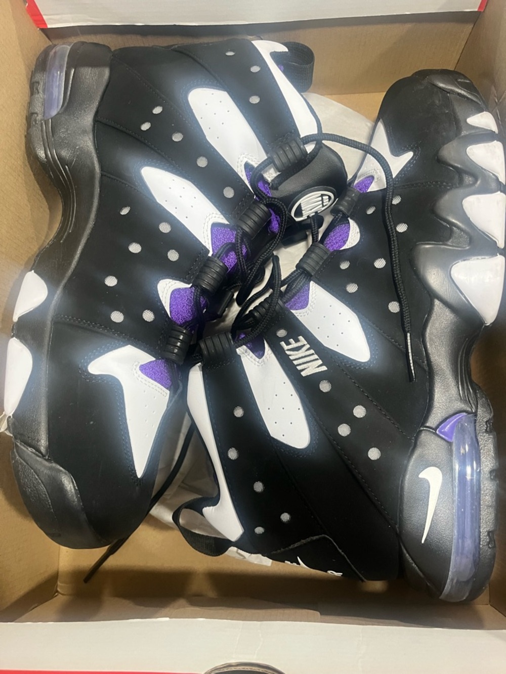 Nike Barkley Black & White Basketball Sneakers with Purple Accents